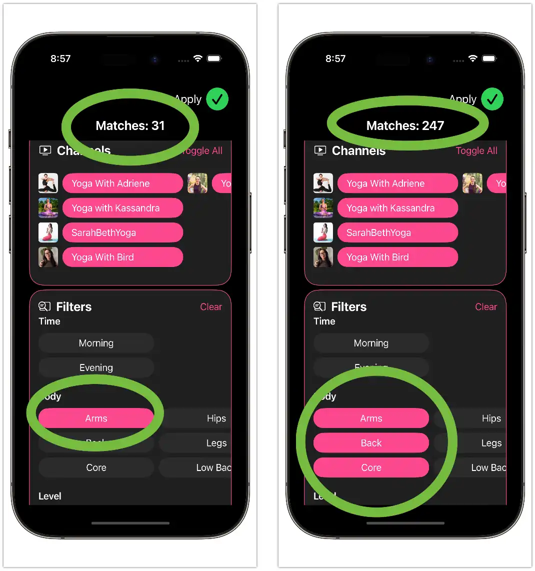 inclusive filters screenshot